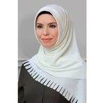 Hürrem Bone 1820-40 Krem Fukuro Piliseli Saçaklı Lazer Kesim Geçmeli Eşarp