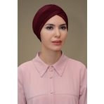 Hürrem Bone 1821_16 Bordo Fukuro Piliseli Tek Bantlı Çapraz Büzgülü Pratik Hazır Geçmeli Tesettür Bone