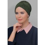 Hürrem Bone 1822_09 Haki Fukuro Piliseli Çapraz Büzgülü Pratik Hazır Geçmeli Tesettür Bone
