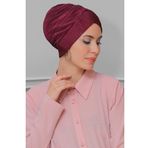 Hürrem Bone 1822_20 Fuşya Fukuro Piliseli Çapraz Büzgülü Pratik Hazır Geçmeli Tesettür Bone