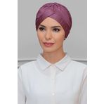 Hürrem Bone 1824_18 Gül Kurusu Fukuro Piliseli Tek Çapraz Büzgülü Pratik Hazır Geçmeli Tesettür Bone