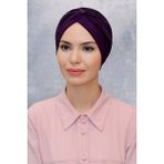 Hürrem Bone 1831_07 Mürdüm Fukuro Sandy Kumaş Büzgülü Pratik Hazır Geçmeli Tesettür Bone