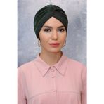 Hürrem Bone 1831_09 Haki Fukuro Sandy Kumaş Büzgülü Pratik Hazır Geçmeli Tesettür Bone