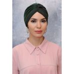 Hürrem Bone 1831_09 Haki Fukuro Sandy Kumaş Büzgülü Pratik Hazır Geçmeli Tesettür Bone