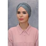 Hürrem Bone 1831_15 Gri Fukuro Sandy Kumaş Büzgülü Pratik Hazır Geçmeli Tesettür Bone