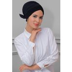 Hürrem Bone 1833_01 Siyah Sandy Kumaş Fiyonklu Çift Taraflı Tek Çapraz Pratik Hazır Geçmeli Tesettür Bone