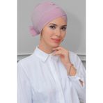 Hürrem Bone 1833_06 Pudra Sandy Kumaş Fiyonklu Çift Taraflı Tek Çapraz Pratik Hazır Geçmeli Tesettür Bone