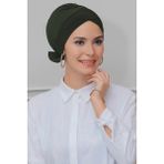 Hürrem Bone 1833_09 Haki Sandy Kumaş Fiyonklu Çift Taraflı Tek Çapraz Pratik Hazır Geçmeli Tesettür Bone