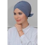 Hürrem Bone 1833_15 Gri Sandy Kumaş Fiyonklu Çift Taraflı Tek Çapraz Pratik Hazır Geçmeli Tesettür Bone