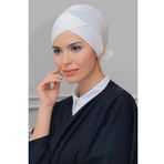 Hürrem Bone 1833_40 Krem Sandy Kumaş Fiyonklu Çift Taraflı Tek Çapraz Pratik Hazır Geçmeli Tesettür Bone