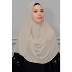 Hürrem Bone 1850_12 Bej Şifon Taşlı Pratik Hazır Geçmeli Malezya Şal