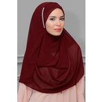 Hürrem Bone 1850_16 Bordo Şifon Taşlı Pratik Hazır Geçmeli Malezya Şal