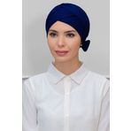 Hürrem Bone 1865_02 Lacivert Petekli Fiyonklu Çift Taraflı Tek Çapraz Pratik Hazır Geçmeli Tesettür Bone