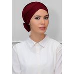 Hürrem Bone 1865_16 Bordo Petekli Fiyonklu Çift Taraflı Tek Çapraz Pratik Hazır Geçmeli Tesettür Bone