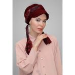 Hürrem Bone 1902_16 Bordo Kesik Elyaf Desenli Şifon Kemerli Şapkalı Tesettür Bone
