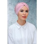Hürrem Bone 1906_06 Pudra Sandy Kumaş Pullu Büzgülü Pratik Hazır Geçmeli Tesettür Bone