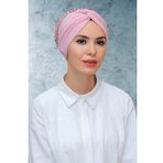 Hürrem Bone 1906_06 Pudra Sandy Kumaş Pullu Büzgülü Pratik Hazır Geçmeli Tesettür Bone