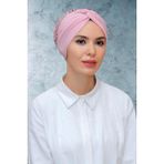 Hürrem Bone 1906_06 Pudra Sandy Kumaş Pullu Büzgülü Pratik Hazır Geçmeli Tesettür Bone