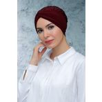 Hürrem Bone 1906_16 Bordo Sandy Kumaş Pullu Büzgülü Pratik Hazır Geçmeli Tesettür Bone