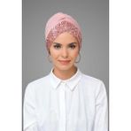 Hürrem Bone 1907_06 Pudra Sandy Kumaş Pullu Tek Çapraz Pratik Hazır Geçmeli Tesettür Bone