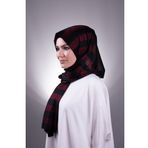 Hürrem Bone 202100_16 Bordo Viskon Kumaş Simli Şeritli Düz Klasik Şal