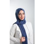 Hürrem Bone 202103_34 İndigo Medine İpeği Sade Düz Klasik Şal