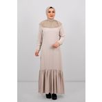 Hürrem Bone 2101-12 Bej Sandy Arkadan Çıtçıtlı Geçmeli Eşarp