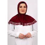 Hürrem Bone 2105-16 Bordo Viskon Çıtçıtlı Dantelli Geçmeli Eşarp