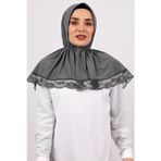 Hürrem Bone 2105-25 Füme Viskon Çıtçıtlı Dantelli Geçmeli Eşarp