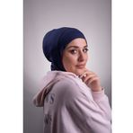 Hürrem Bone 2106_02 Lacivert Viskon Kumaş Hijab Spor Pratik Hazır Geçmeli Bone
