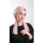 Hürrem Bone 2111_06 Pudra Kesik Elyaf Sade Pratik Hazır Geçmeli Tesettür Bone