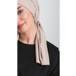 Hürrem Bone 2111_12 Bej Kesik Elyaf Sade Pratik Hazır Geçmeli Tesettür Bone