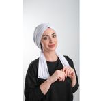 Hürrem Bone 2111_42 Beyaz Kesik Elyaf Sade Pratik Hazır Geçmeli Tesettür Bone