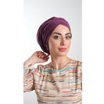 Hürrem Bone 2114_07 Sandy Kumaş Büzgülü Mürdüm Pratik Hazır Geçmeli Tesettür Bone