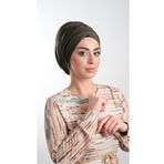 Hürrem Bone 2114_09 Haki Sandy Kumaş Büzgülü Pratik Hazır Geçmeli Tesettür Bone