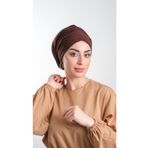 Hürrem Bone 2114_14 Kahverengi Sandy Kumaş Büzgülü Pratik Hazır Geçmeli Tesettür Bone