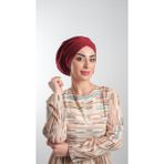 Hürrem Bone 2114_16 Bordo Sandy Kumaş Büzgülü Pratik Hazır Geçmeli Tesettür Bone