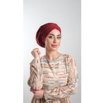 Hürrem Bone 2114_16 Bordo Sandy Kumaş Büzgülü Pratik Hazır Geçmeli Tesettür Bone