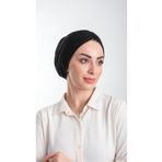 Hürrem Bone 2116_01 Siyah Fukuro Simli Büzgülü Pratik Hazır Geçmeli Tesettür Bone