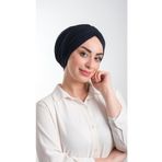 Hürrem Bone 2116_02 Lacivert Fukuro Simli Büzgülü Pratik Hazır Geçmeli Tesettür Bone