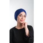 Hürrem Bone 2116_24 Saks Mavisi Fukuro Simli Büzgülü Pratik Hazır Geçmeli Tesettür Bone