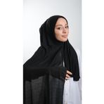 Hürrem Bone 2118_01 Siyah Örme Kumaş Sade Pratik Hazır Geçmeli Tesettür Şal