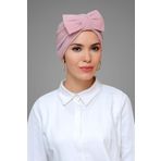 Hürrem Bone 7006_06 Pudra Sandy Kumaş Fiyonklu Büzgülü Pratik Hazır Geçmeli Tesettür Bone