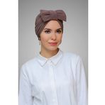 Hürrem Bone 7006_10 Vizon Sandy Kumaş Fiyonklu Büzgülü Pratik Hazır Geçmeli Tesettür Bone