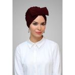 Hürrem Bone 7006_16 Bordo Sandy Kumaş Fiyonklu Büzgülü Pratik Hazır Geçmeli Tesettür Bone