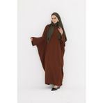 Hürrem Bone Açık Kahve Yarasa Kol Oversize Medine İpeği Arkası Düğmeli Düz Elbise 4001_47