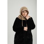 HÜRREM BONE Bej Bağcıklı Peluş Salaş Şapkalı Balaklava Boyunluklu Bere Jakar Düz 2332_12
