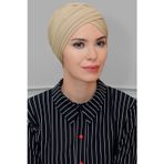 Hürrem Bone Bej Pratik Hazır Geçmeli Tesettür Bone Sandy Kumaş Üç Çapraz 1803_12