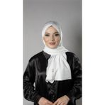 Hürrem Bone Beyaz Pratik Hazır Geçmeli Tesettür Şal Örme Kumaş Taşlı Çiçek Desenli 2118C_42