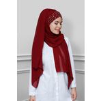 HÜRREM BONE Bordo Pratik Hazır Geçmeli Bone Şal Şifon Kendinden Boneli Taşlı Elişi Işlemeli _16 1450